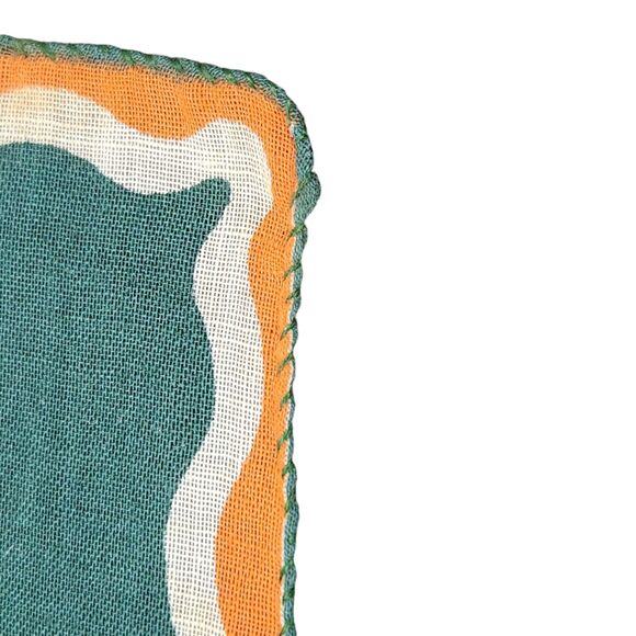 VTG HANKIE GREEN ORANGE BOLD PRINT FLORAL HAND ROLLED EDGE RETRO FUNKY BRIGHT - Picture 5 of 5